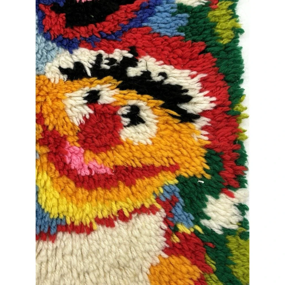 Vintage Rug 1980's Sesame Street Christmas Hand Crafted Wall Hanging
